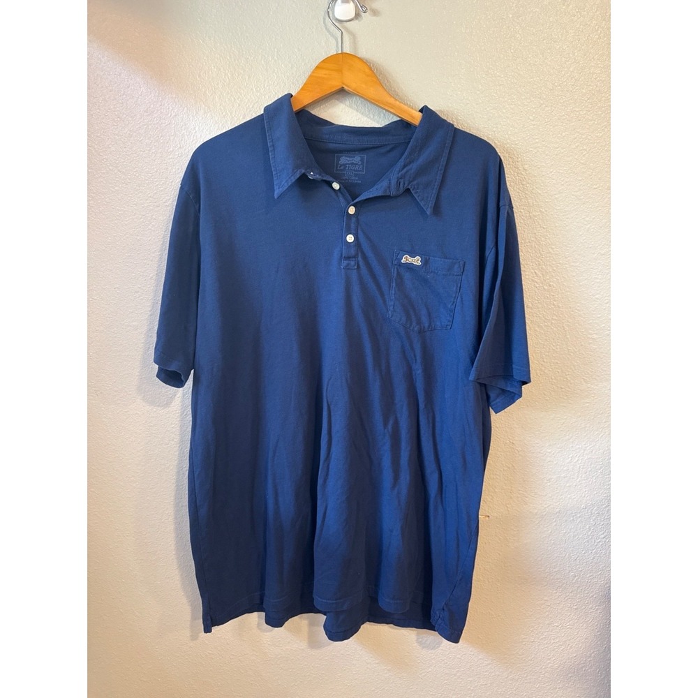Le Tigre Polo Shirt Mens 3XL Navy Blue Short Sleeve Cotton Pocket Golf Preppy
